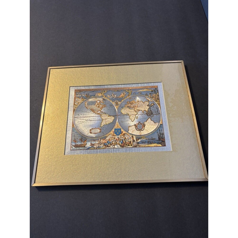 Silver &Gold Foil World Map Nova Totivs Terrarvm Orbis AC Hydrographica Tabvla